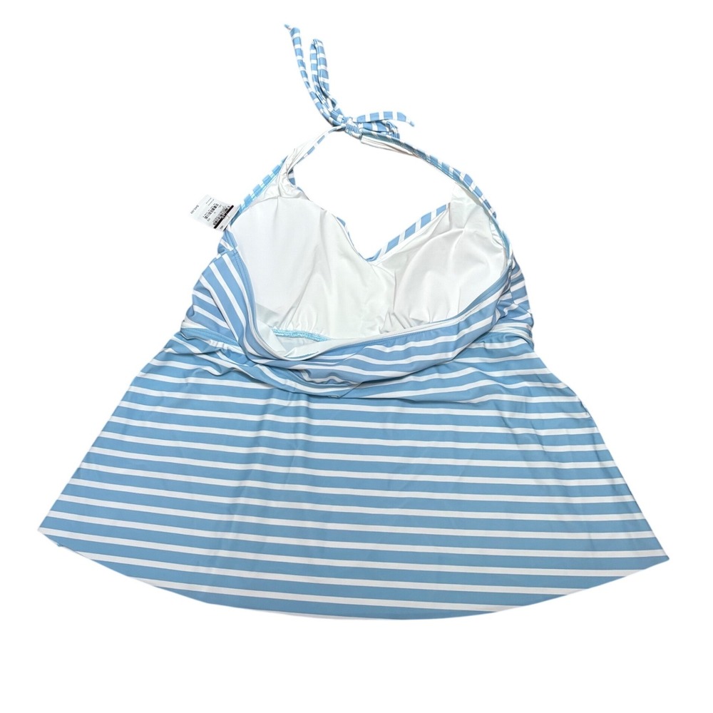 Lands' End Blue White Stripe Halter Tankini Top Swimwear Womens Size XL NEW - Picture 4 of 5